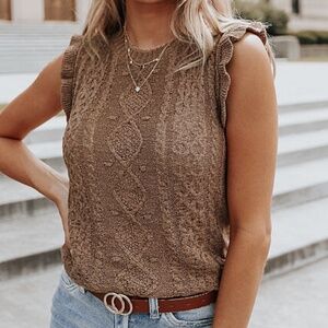 MINE Sleeveless Textured Cable Chestnut Sweater - NWOT